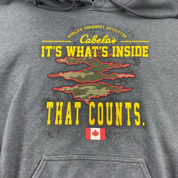 Gildan Sweater Men L Gray Hoodie Pullover Sweatshirt Cabela's Camping Outdoors - Picture 2 of 10